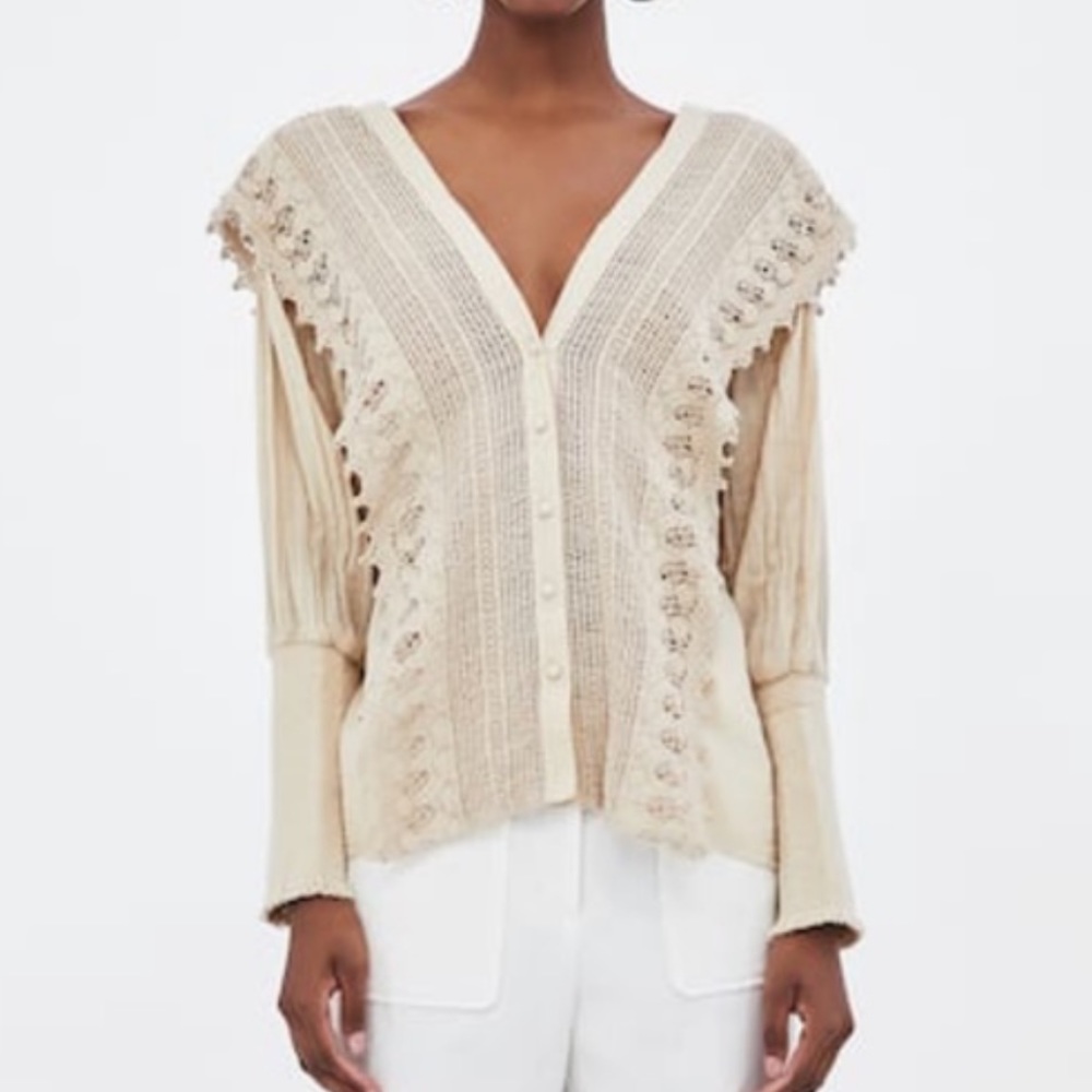 NWT Zara Ecru Crochet Blouse